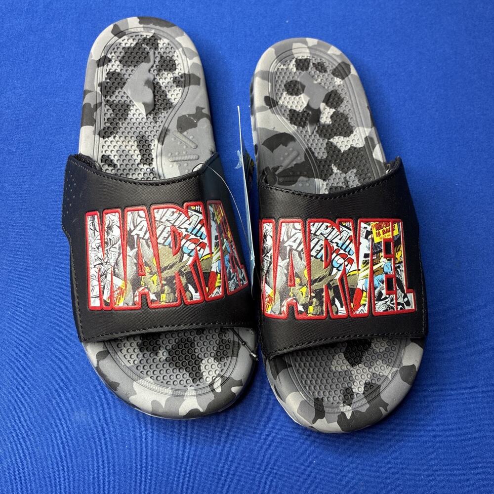 Marvel Logo Slide Kids Slip on Summer Swim Sandals Flip Flops Size 2/3